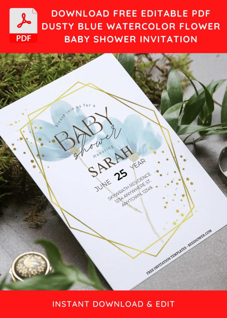 5 28 - Downloadable (Free Editable PDF) Dazzling Gold Watercolor Floral Baby Shower Invitation Templates - Template No. 34