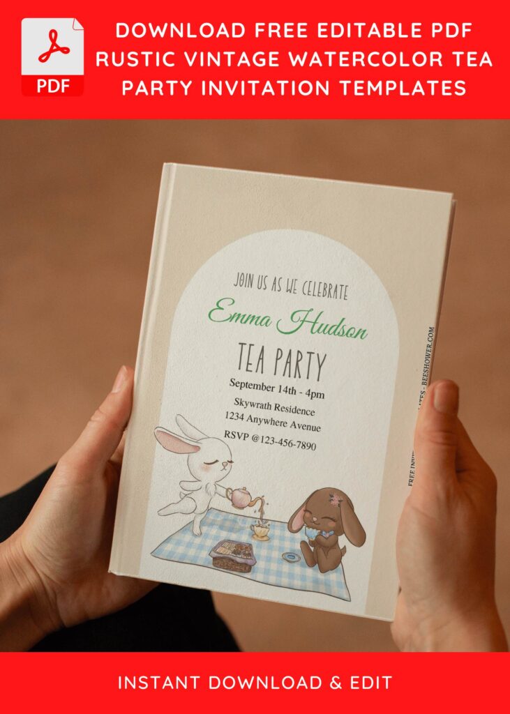(Free Editable PDF) Calming Garden Tea Party Baby Shower Invitation Templates E