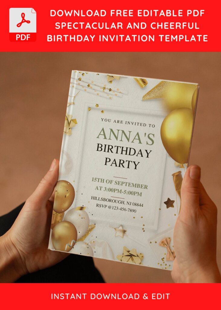 (Free Editable PDF) Shimmering Gold Birthday Invitation Templates E