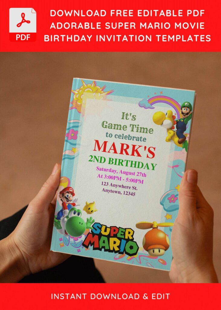 (Free Editable PDF) Playful Super Mario Bros Baby Shower Invitation Templates E