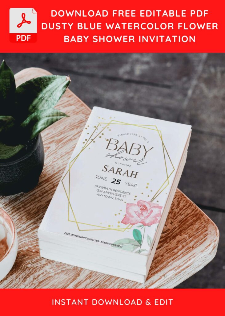 7 28 - Downloadable (Free Editable PDF) Dazzling Gold Watercolor Floral Baby Shower Invitation Templates - Template No. 30