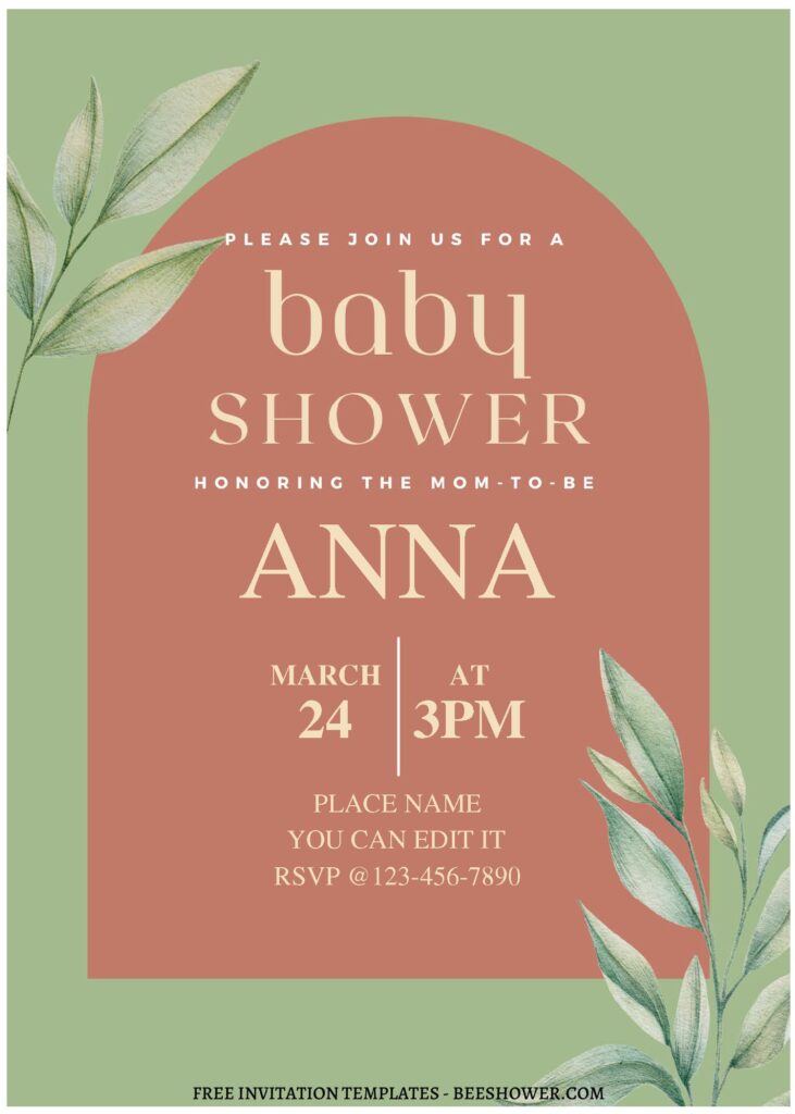 (Free Editable PDF) Minimalist Greenery Eucalyptus Baby Shower Invitation Templates A