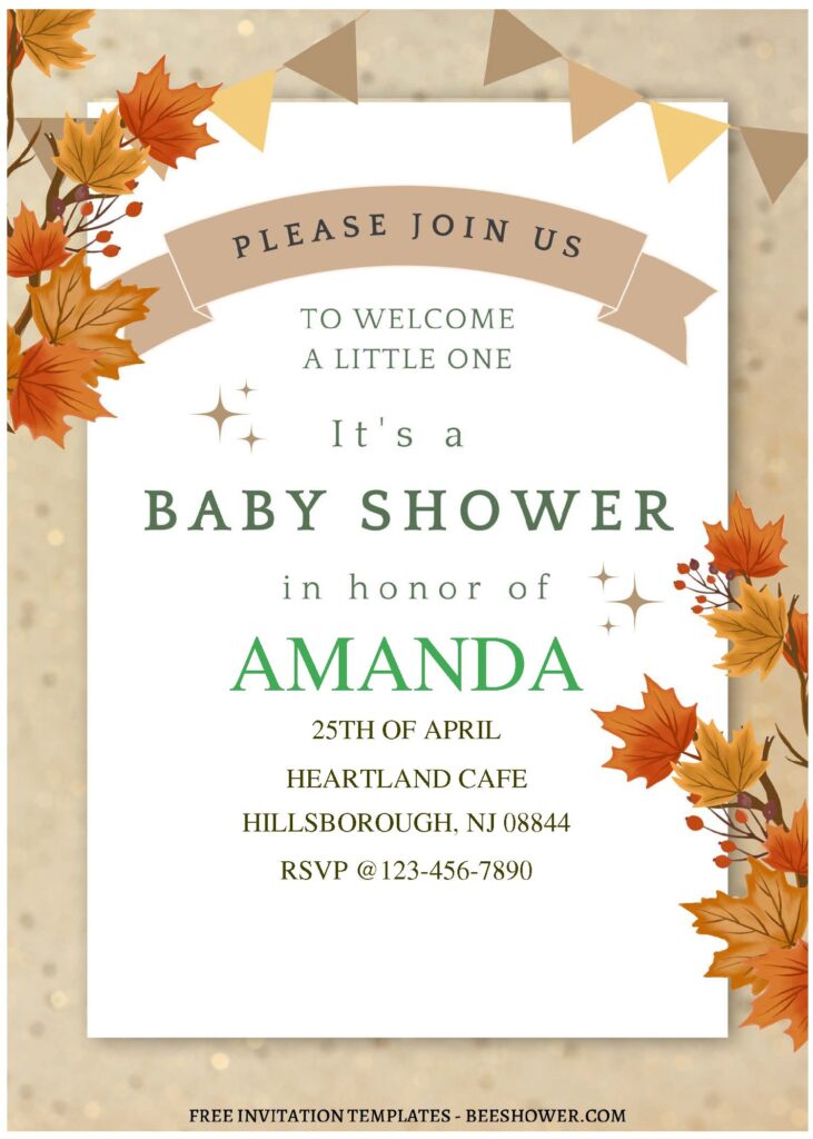 (Free Editable PDF) Stunning Autumn Maple Leaf Baby Shower Invitation Templates A