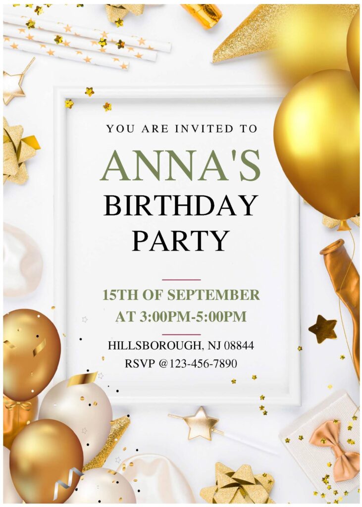 (Free Editable PDF) Shimmering Gold Birthday Invitation Templates A