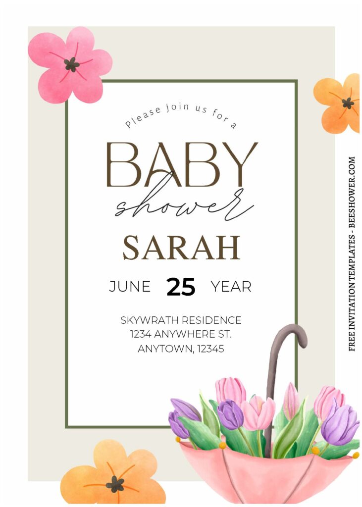 (Free Editable PDF) Wonderful Garden Flowers Baby Shower Invitation Templates C