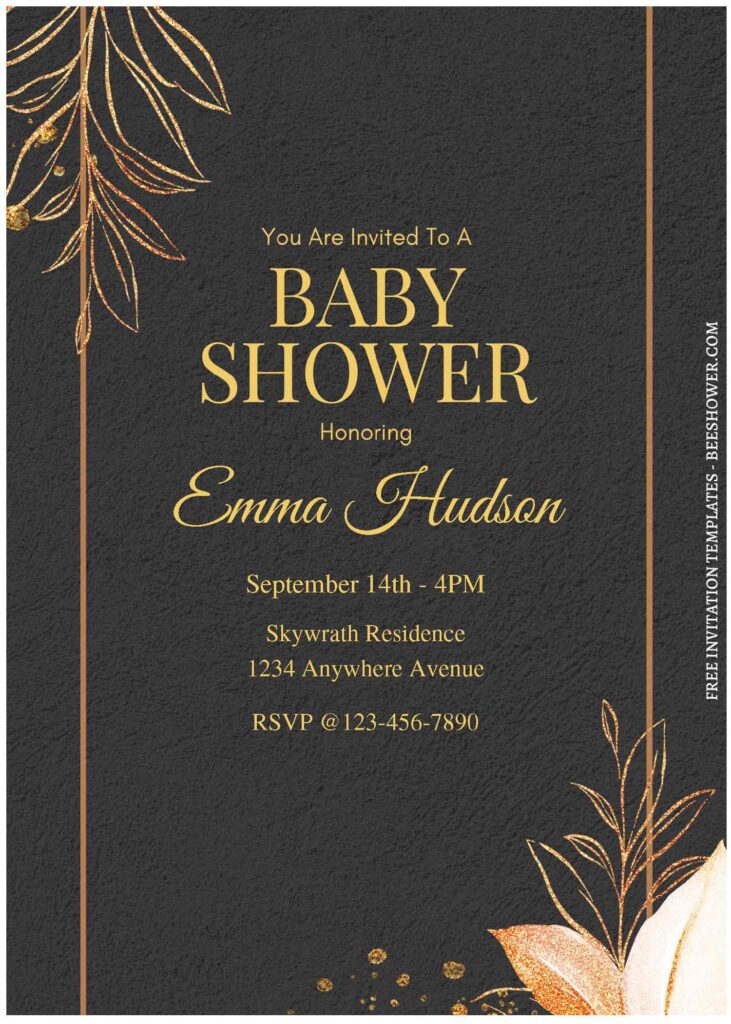 (Free Editable PDF) Edgy Gold Line Art Baby Shower Invitation Templates C