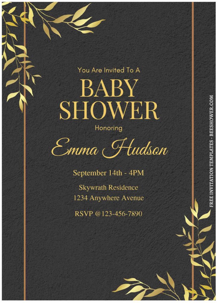 (Free Editable PDF) Edgy Gold Line Art Baby Shower Invitation Templates A