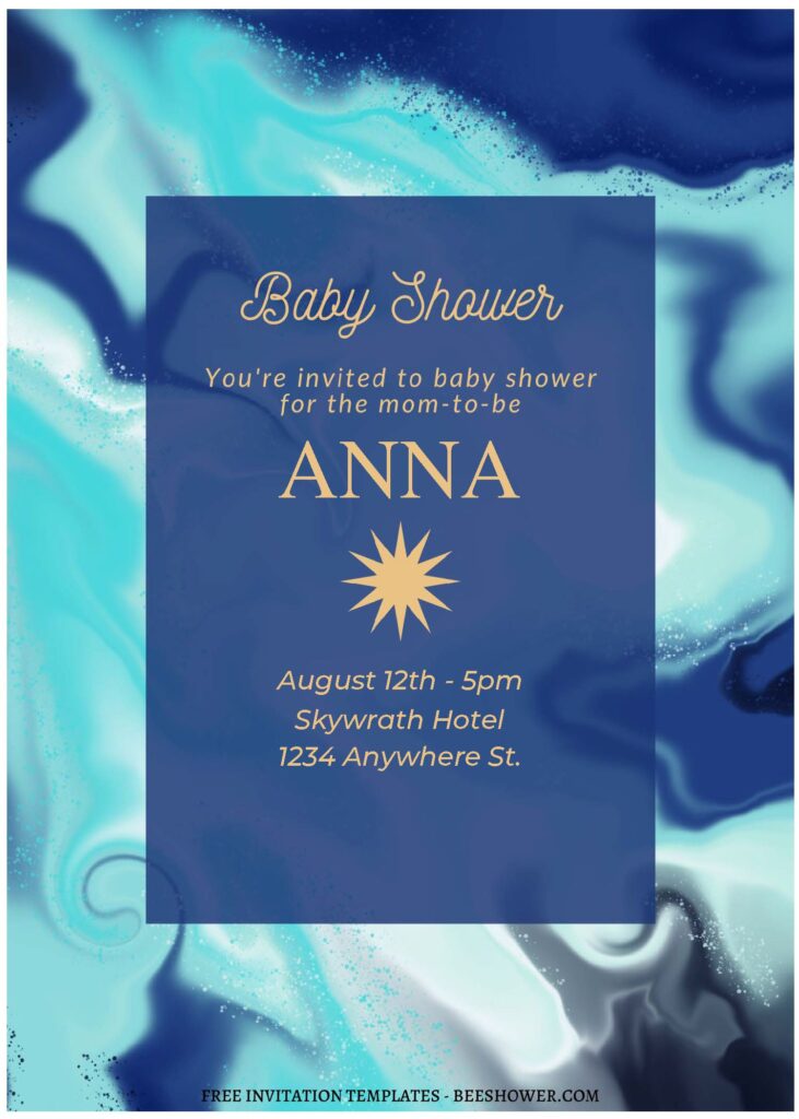 (Free Editable PDF) Artsy Watercolor Marble Baby Shower Invitation Templates C