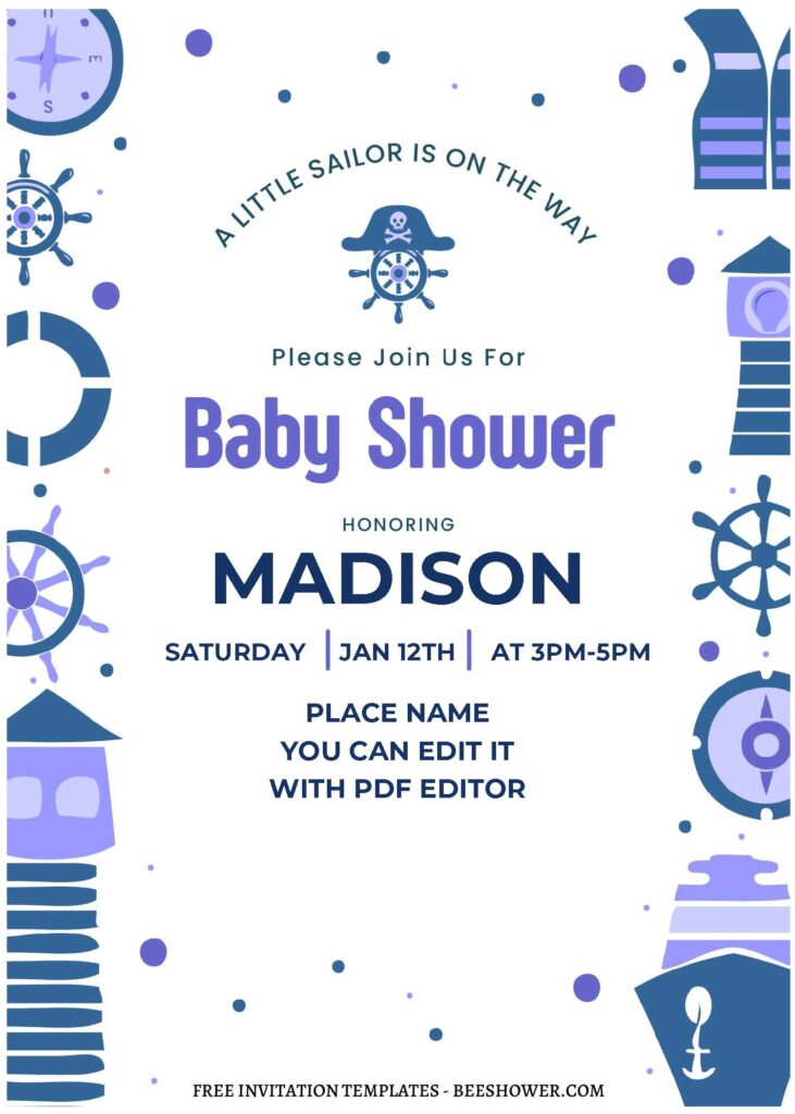(Free Editable PDF) Little Sailor Is On The Way Baby Shower Invitation Templates C