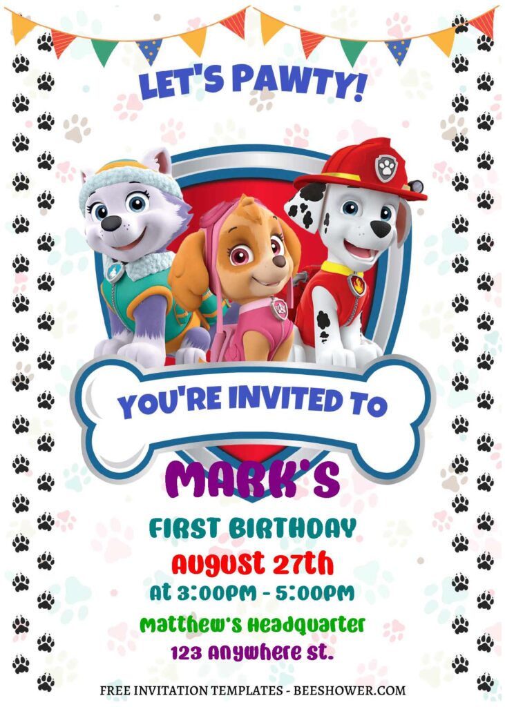 (Free Editable PDF) The Might PAW Patrol Baby Shower Invitation Templates a