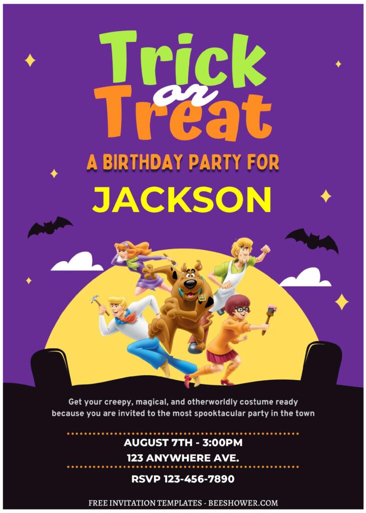 (Free Editable PDF) Creepy & Magical Scooby Doo Baby Shower Invitation Templates C