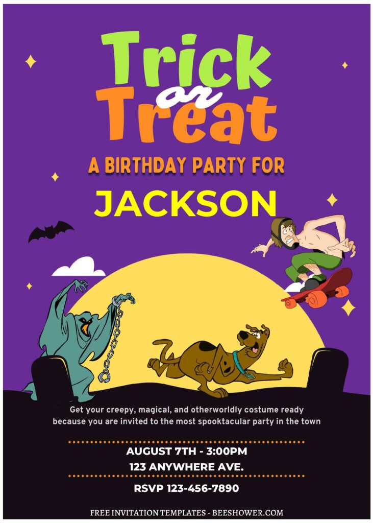 (Free Editable PDF) Creepy & Magical Scooby Doo Baby Shower Invitation Templates A