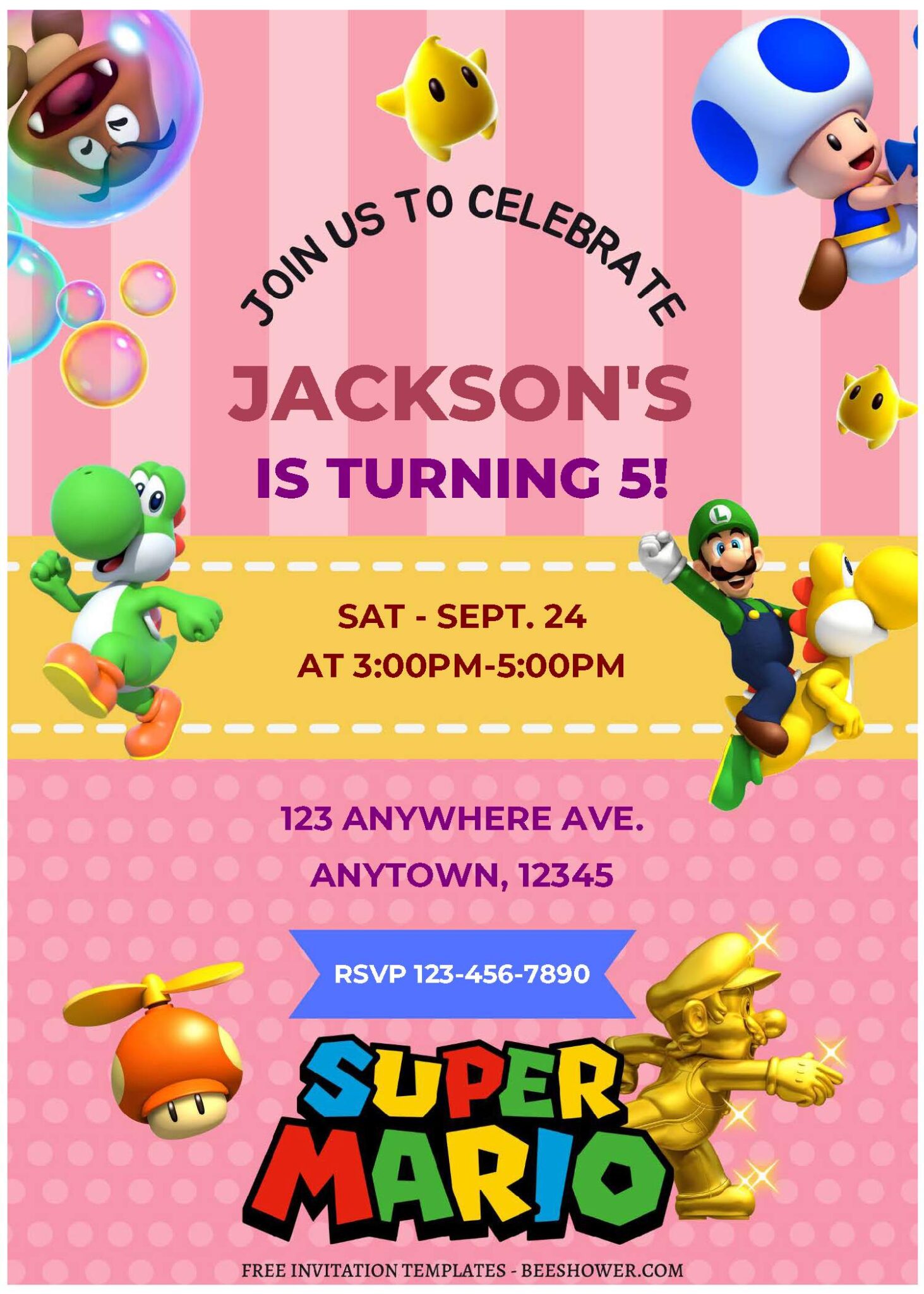 (Free Editable PDF) Super Mario Baby Shower Invitation Templates ...