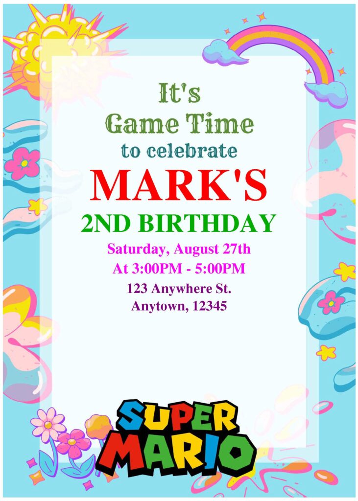 (Free Editable PDF) Playful Super Mario Bros Baby Shower Invitation Templates C