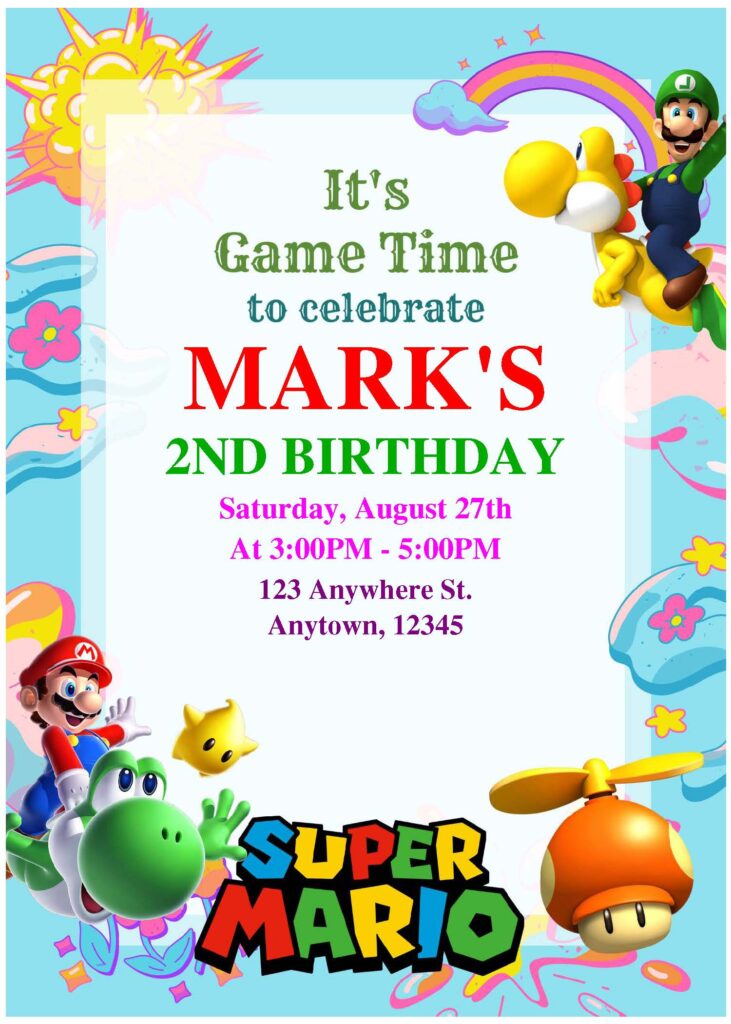 (Free Editable PDF) Playful Super Mario Bros Baby Shower Invitation Templates A