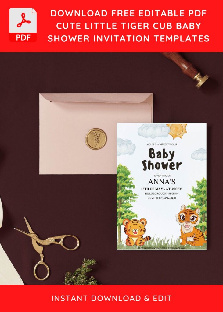 (Free Editable PDF) Cute Little Cub Baby Shower Invitation Templates I