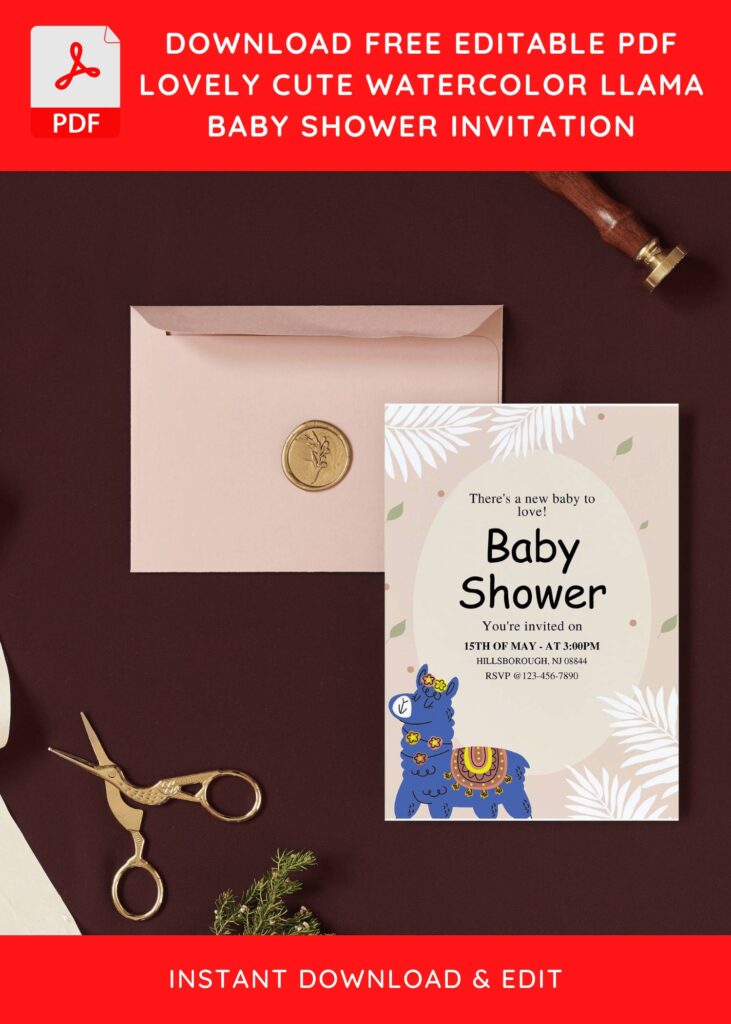 (Free Editable PDF) Lovely Boho Llama Fiesta Baby Shower Invitation Templates I