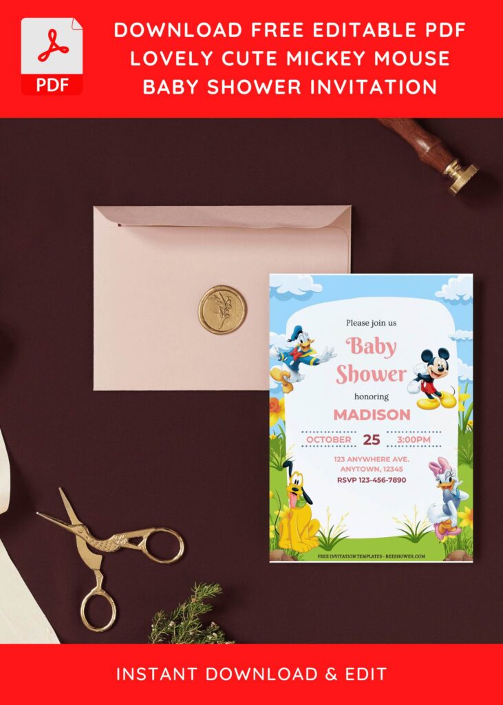 (Free Editable PDF) Mickey Mouse Funhouse Themed Baby Shower Invitation Templates I