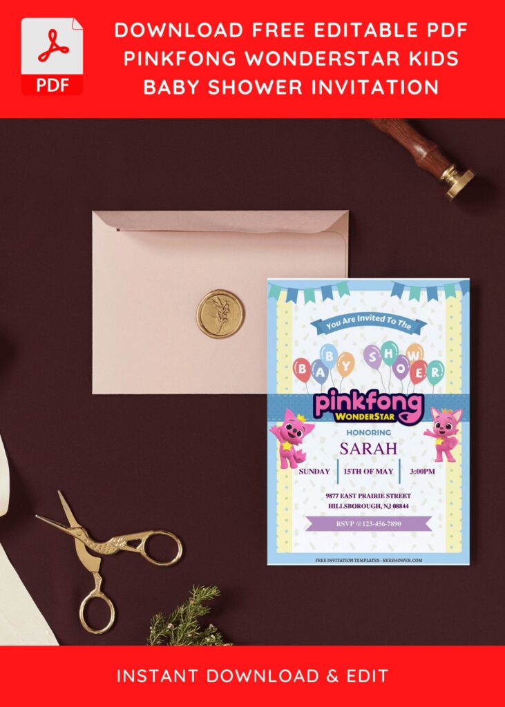 (Free Editable PDF) Pinkfong Wonderstar Baby Shower Invitation Templates I
