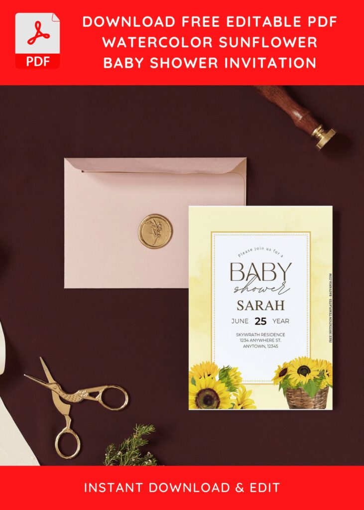 (Free Editable PDF) Garden Blooms Sunflower Baby Shower Invitation Templates I