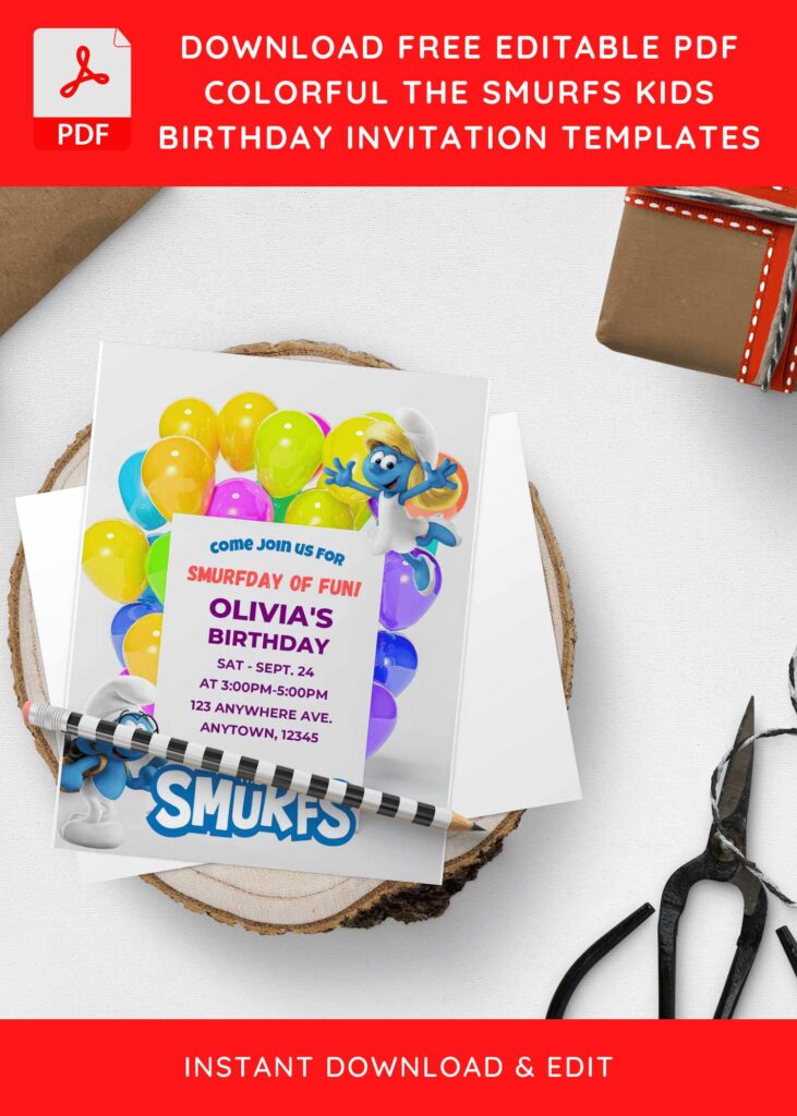 (Free Editable PDF) The Smurfs Baby Shower Invitation Templates H