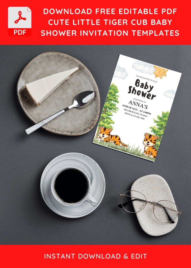 (Free Editable PDF) Cute Little Cub Baby Shower Invitation Templates G