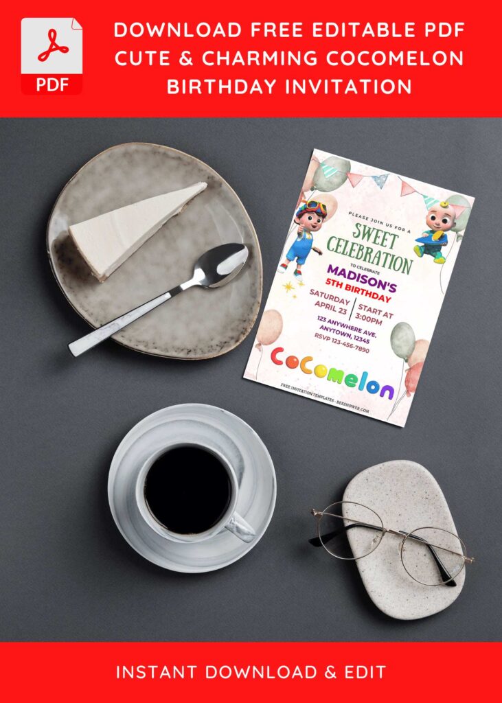 (Free Editable PDF) Sweet Celebration Cocomelon Baby Shower Invitation Templates G