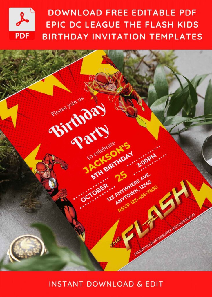 (Free Editable PDF) The Flash Baby Shower Invitation Templates with editable text