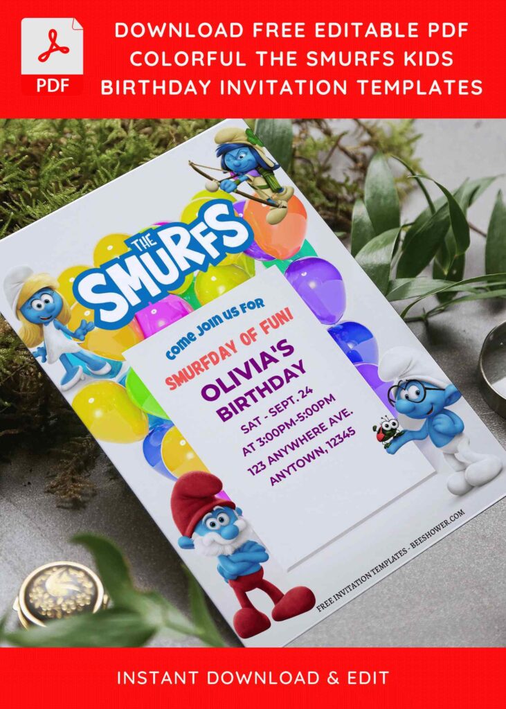 (Free Editable PDF) The Smurfs Baby Shower Invitation Templates F