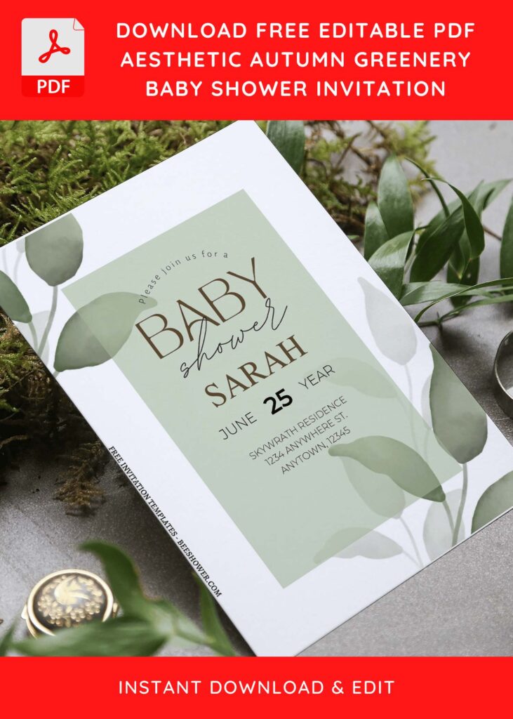 (Free Editable PDF) Soothing Garden Greenery Baby Shower Invitation Templates with aesthetic greenery leaves