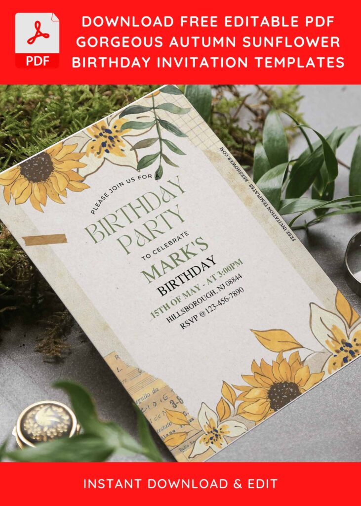 5 73 - Downloadable (Free Editable PDF) Bespoke Autumn Sunflower Baby Shower Invitation Templates - Template No. 34