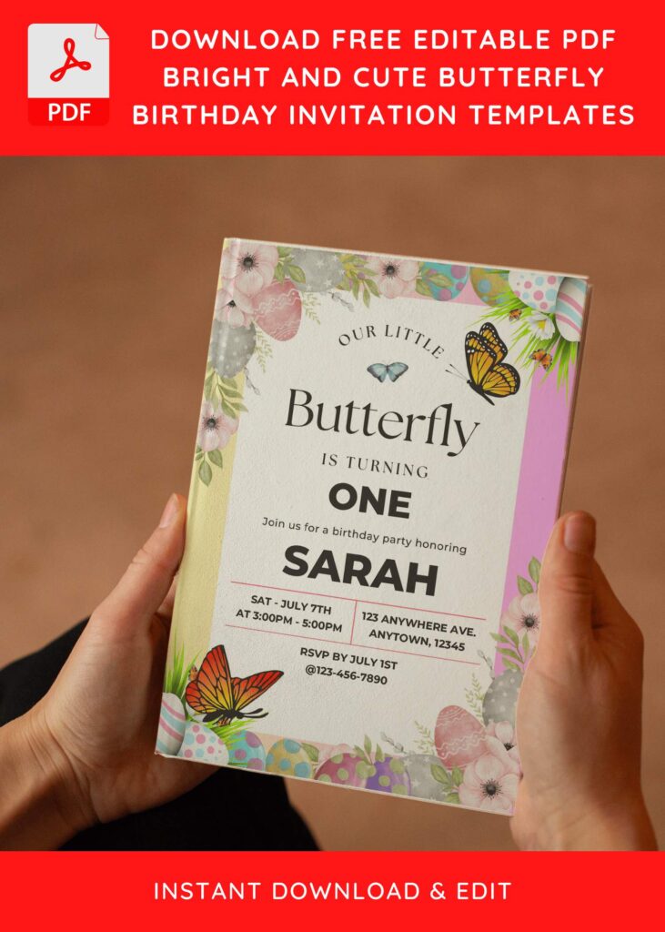 (Free Editable PDF) Butterfly Garden Baby Shower Invitation Templates E