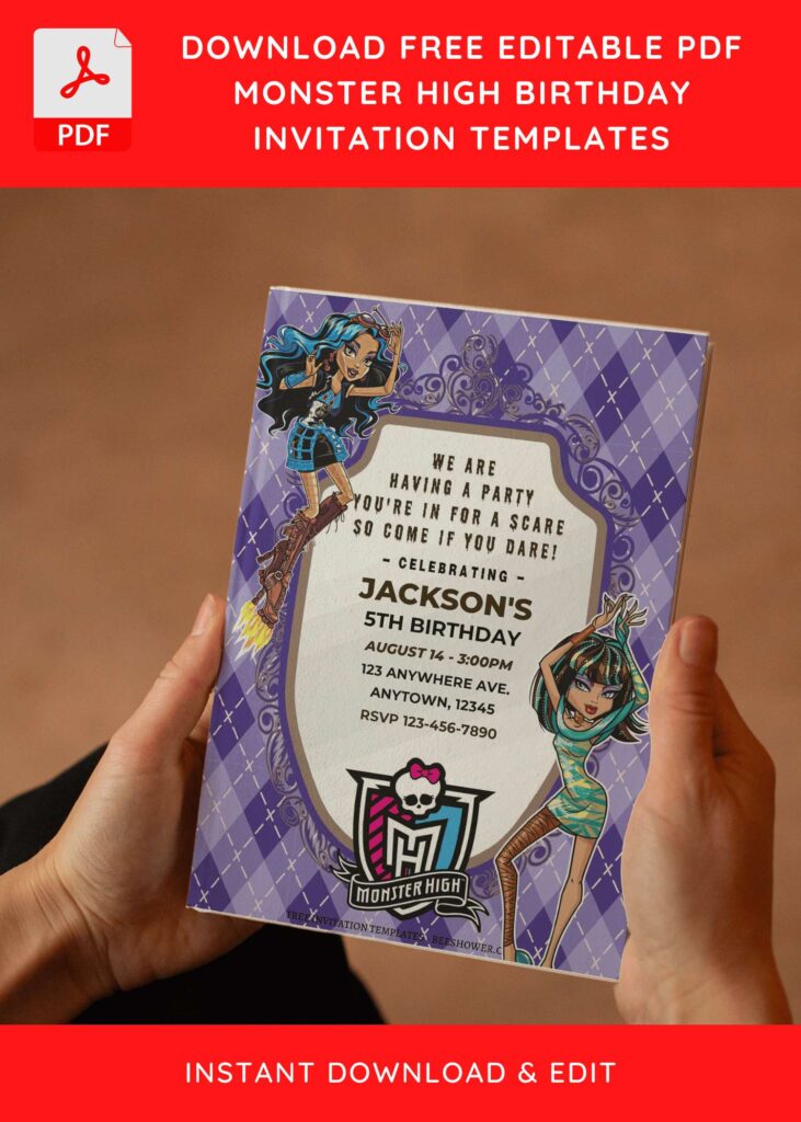 (Free Editable PDF) Lovely Monster High Baby Shower Invitation Templates E