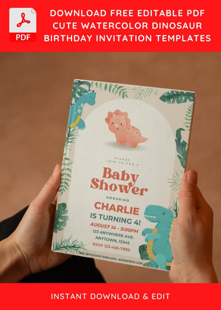 (Free Editable PDF) Little Dinosaur Baby Shower Invitation Templates E