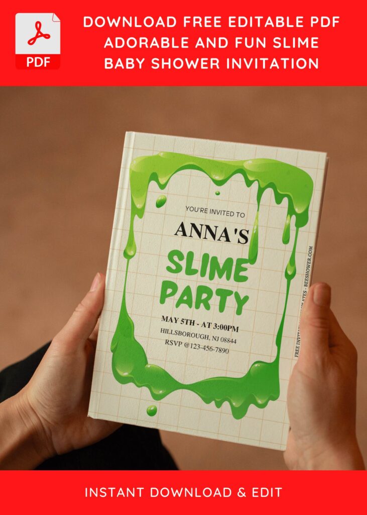 (Free Editable PDF) Adorable Slime Party Baby Shower Invitation Templates E