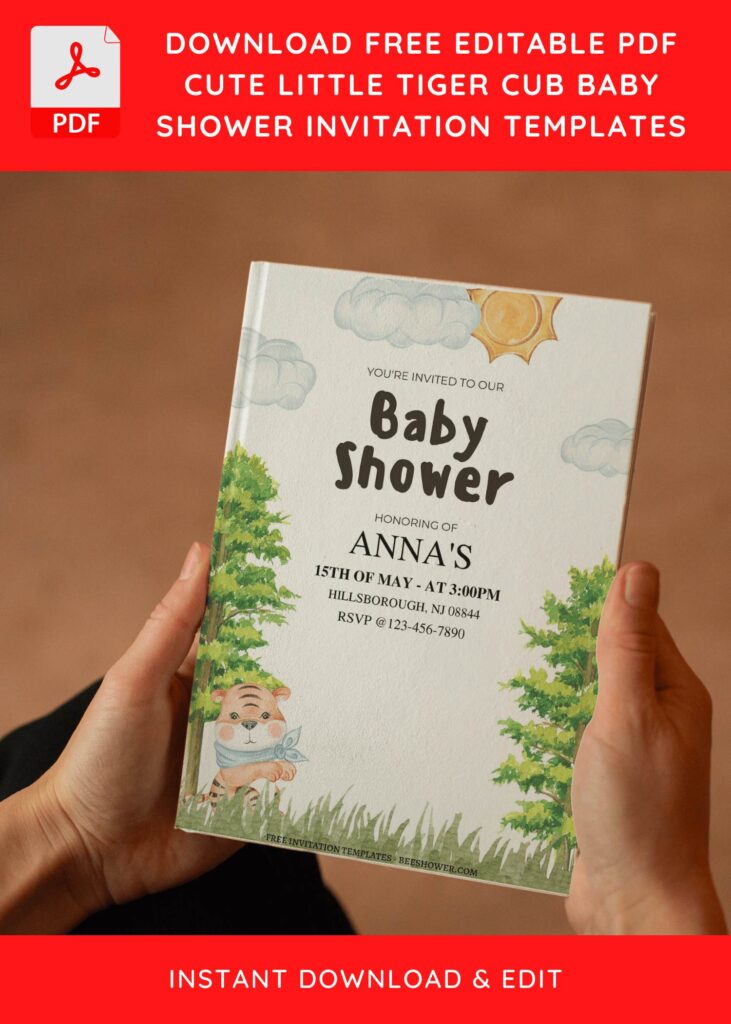 (Free Editable PDF) Cute Little Cub Baby Shower Invitation Templates E
