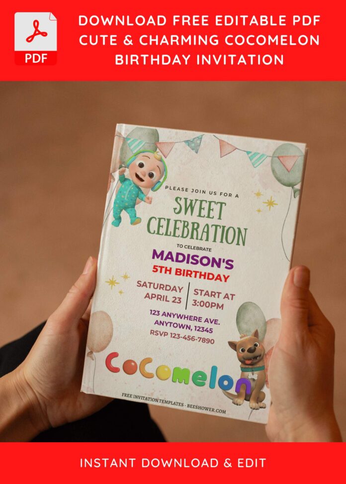 (Free Editable PDF) Sweet Celebration Cocomelon Baby Shower Invitation ...