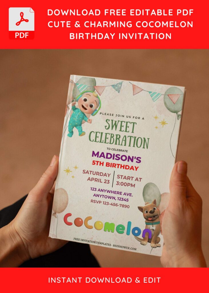 (Free Editable PDF) Sweet Celebration Cocomelon Baby Shower Invitation Templates E