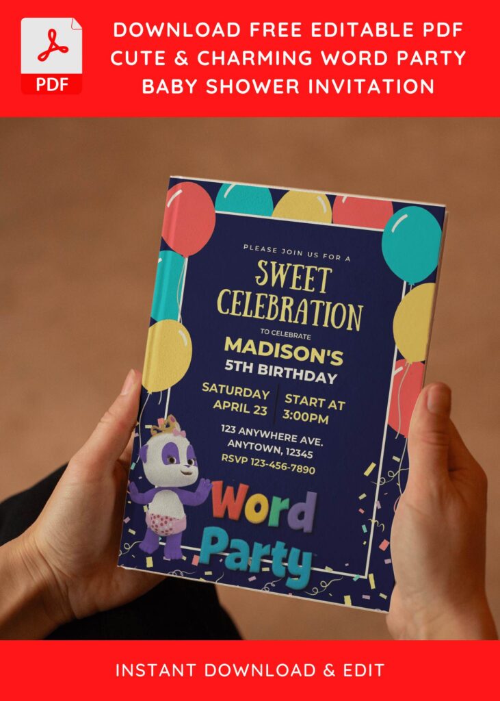 (Free Editable PDF) Cheerful Word Party Baby Shower Invitation Templates E