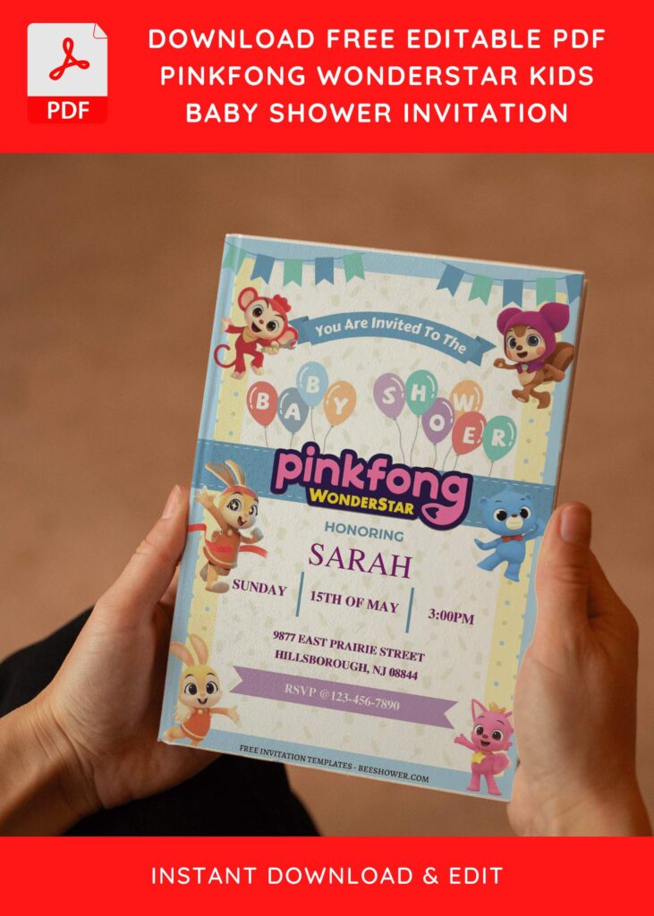 (Free Editable PDF) Pinkfong Wonderstar Baby Shower Invitation Templates E