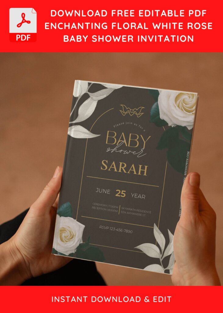 (Free Editable PDF) Gorgeous Milky-White Anemone Baby Shower Invitation Templates E
