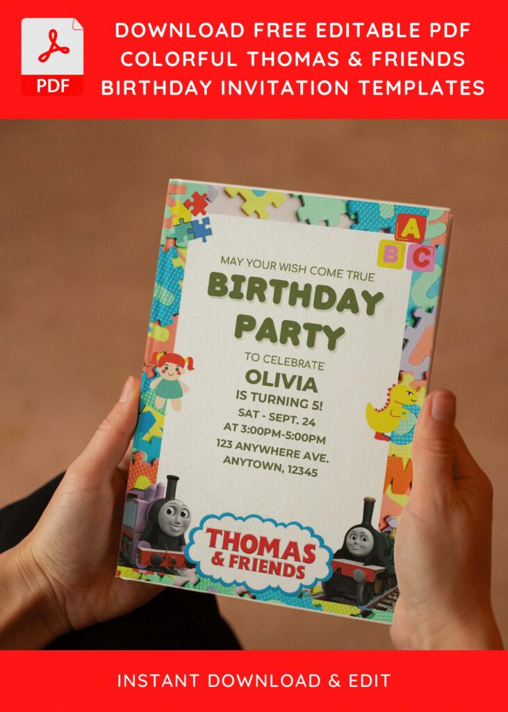 (Free Editable PDF) Colorful Thomas & Friends Baby Shower Invitation Templates E