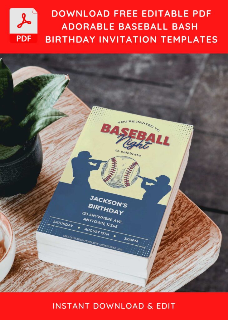 (Free Editable PDF) Baseball Night Baby Shower Invitation Templates with baseball ball