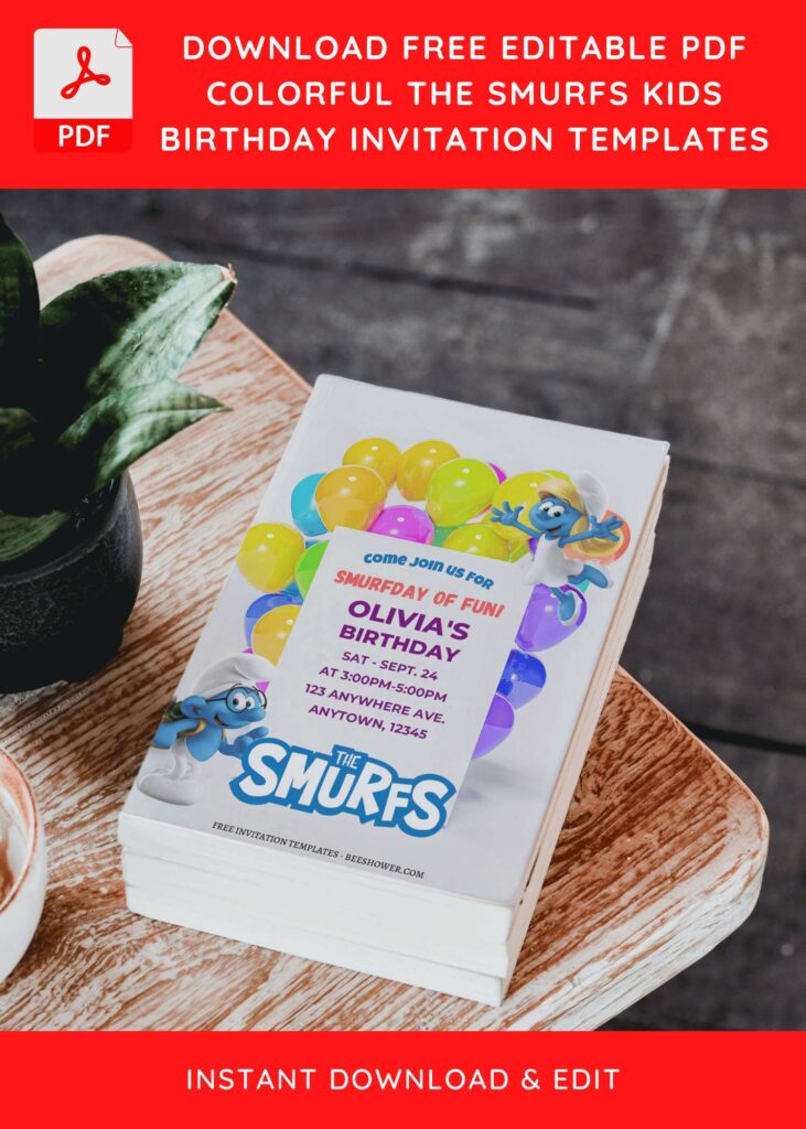 (Free Editable PDF) The Smurfs Baby Shower Invitation Templates D