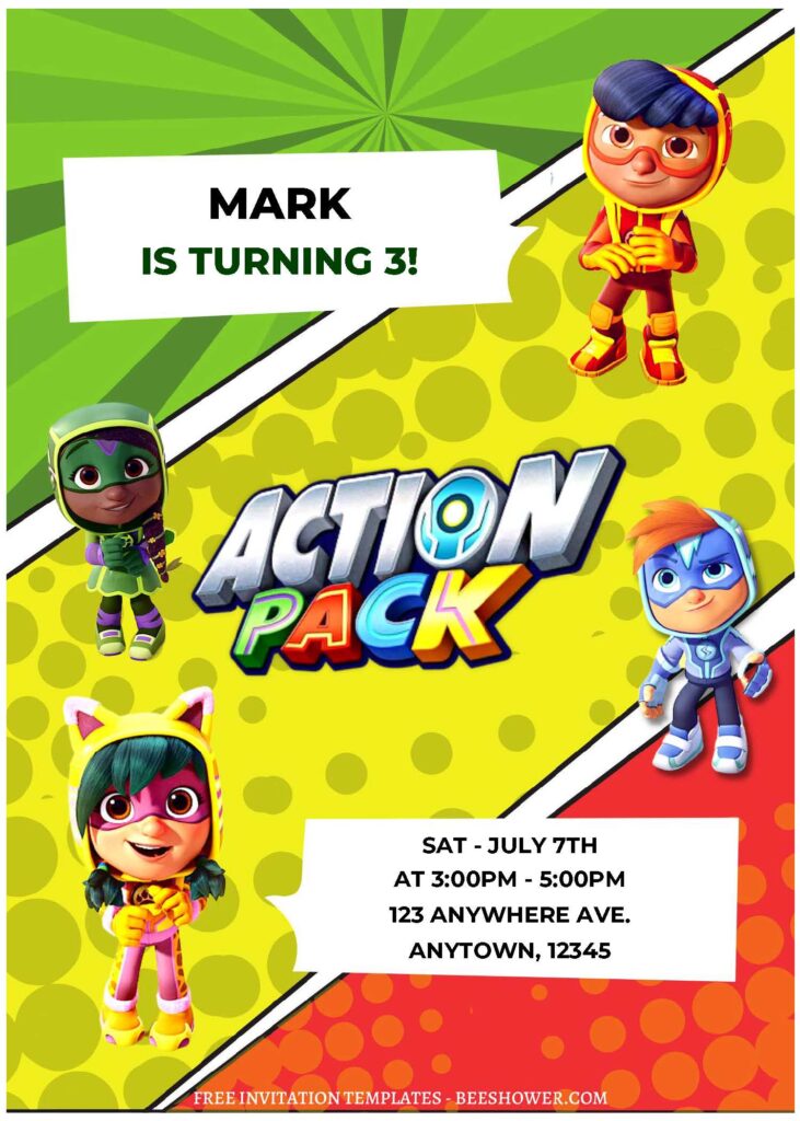 (Free Editable PDF) Action Pack Superhero Baby Shower Invitation Templates A