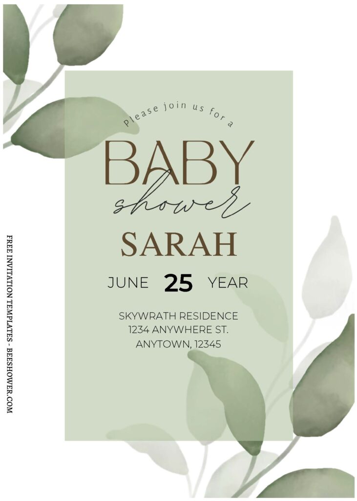 (Free Editable PDF) Soothing Garden Greenery Baby Shower Invitation Templates with elegant text