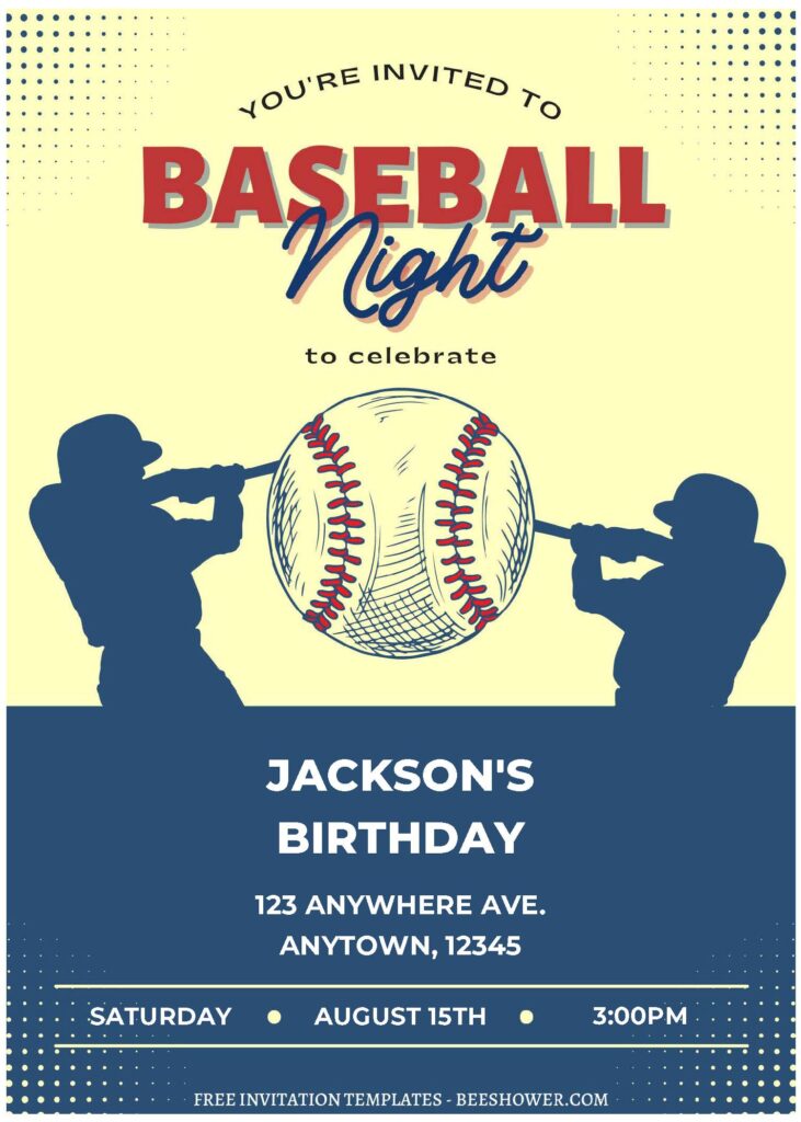(Free Editable PDF) Baseball Night Baby Shower Invitation Templates with Baseball player silhouettes