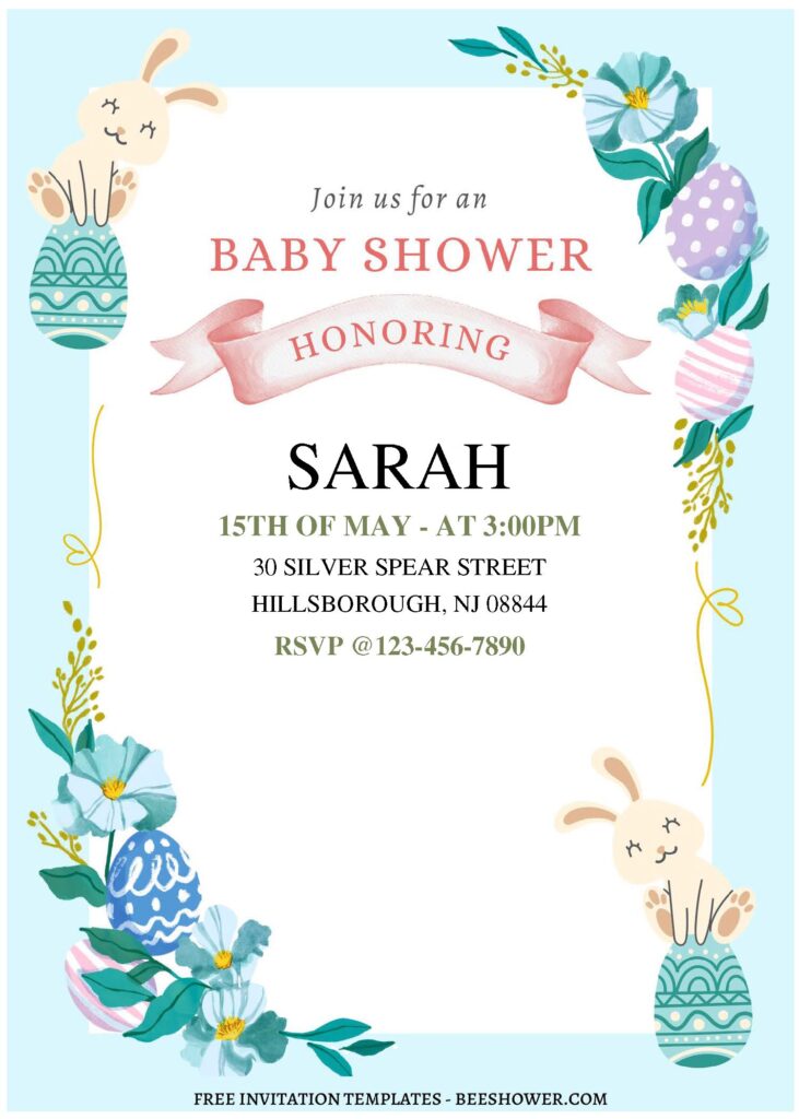 (Free Editable PDF) Flying Bunny Baby Shower Invitation Templates C