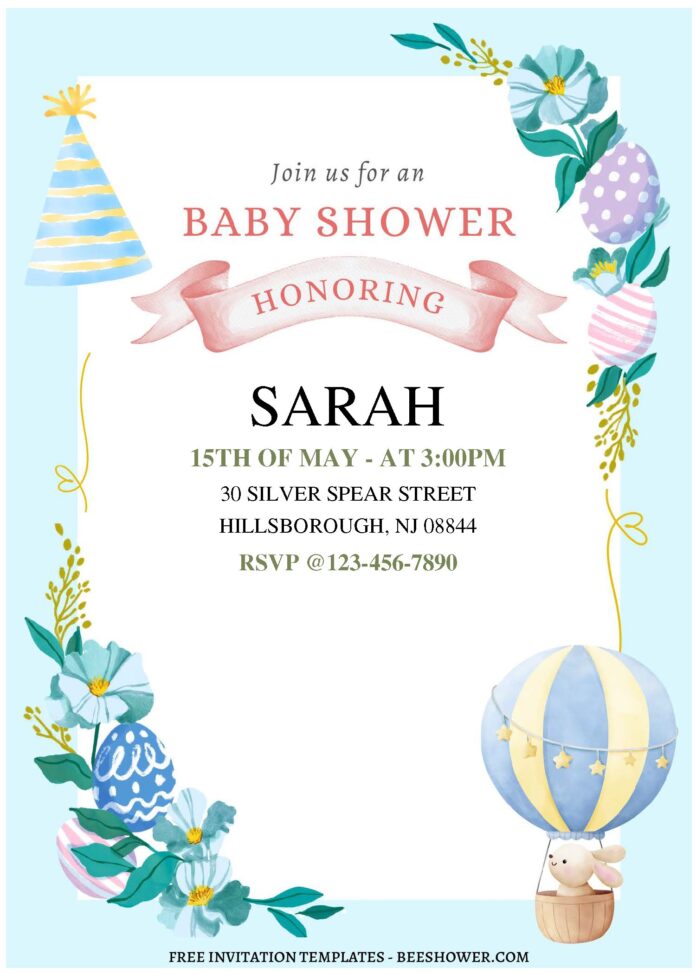 (Free Editable PDF) Flying Bunny Baby Shower Invitation Templates ...