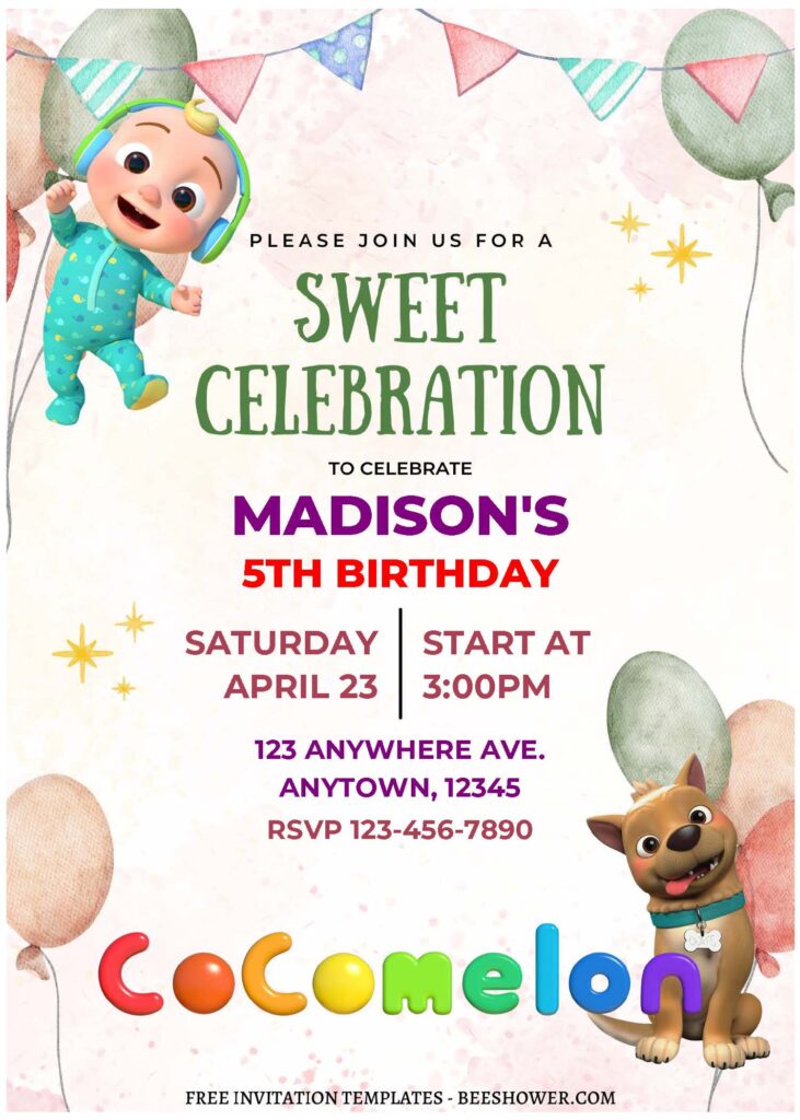 (Free Editable PDF) Sweet Celebration Cocomelon Baby Shower Invitation Templates C